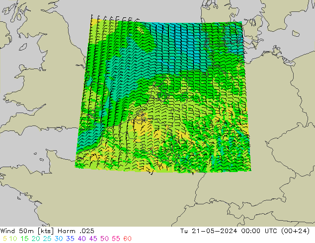 Wind 50m Harm .025 Di 21.05.2024 00 UTC