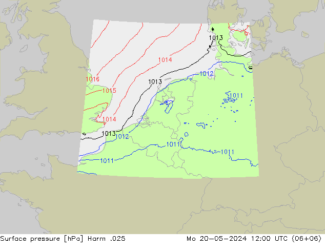 地面气压 Harm .025 星期一 20.05.2024 12 UTC