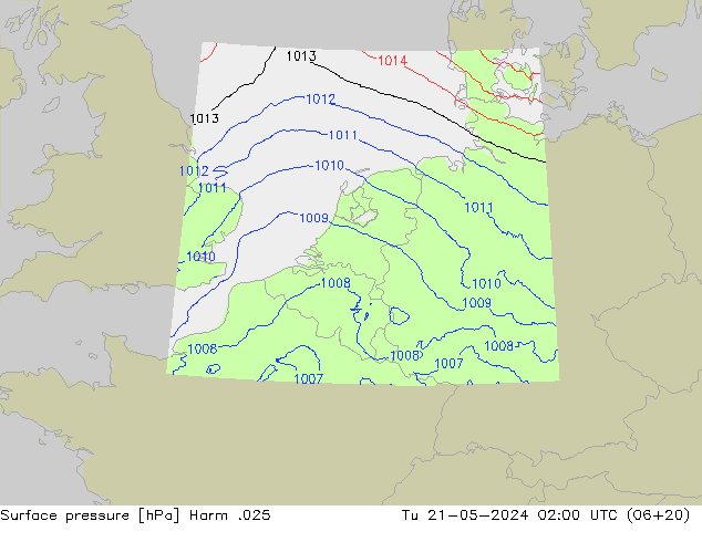 地面气压 Harm .025 星期二 21.05.2024 02 UTC