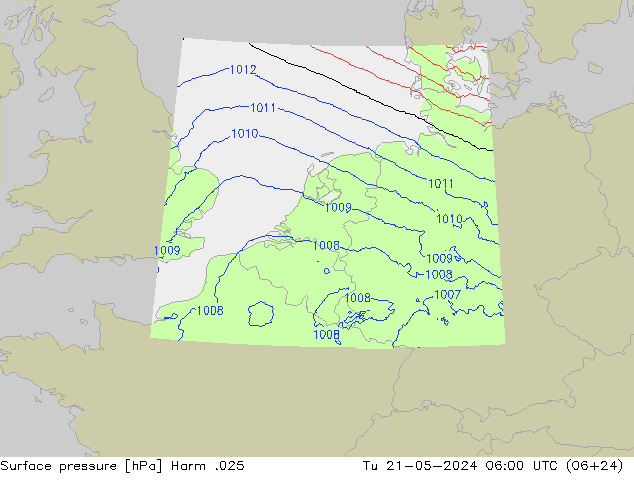 地面气压 Harm .025 星期二 21.05.2024 06 UTC