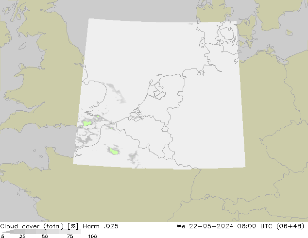 Cloud cover (total) Harm .025 We 22.05.2024 06 UTC