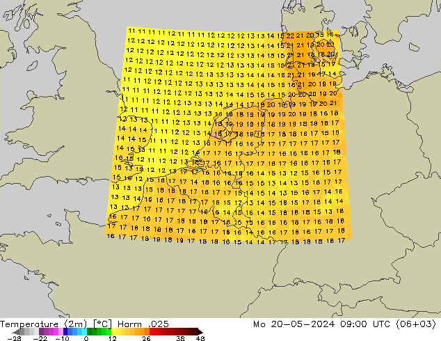 карта температуры Harm .025 пн 20.05.2024 09 UTC