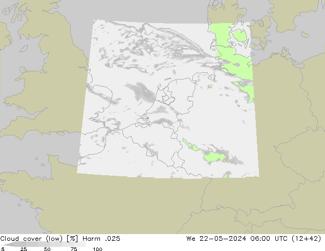 Cloud cover (low) Harm .025 We 22.05.2024 06 UTC