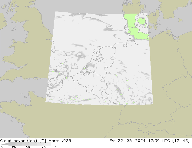 Cloud cover (low) Harm .025 We 22.05.2024 12 UTC