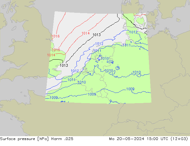 地面气压 Harm .025 星期一 20.05.2024 15 UTC