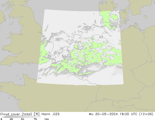 Cloud cover (total) Harm .025 Mo 20.05.2024 18 UTC
