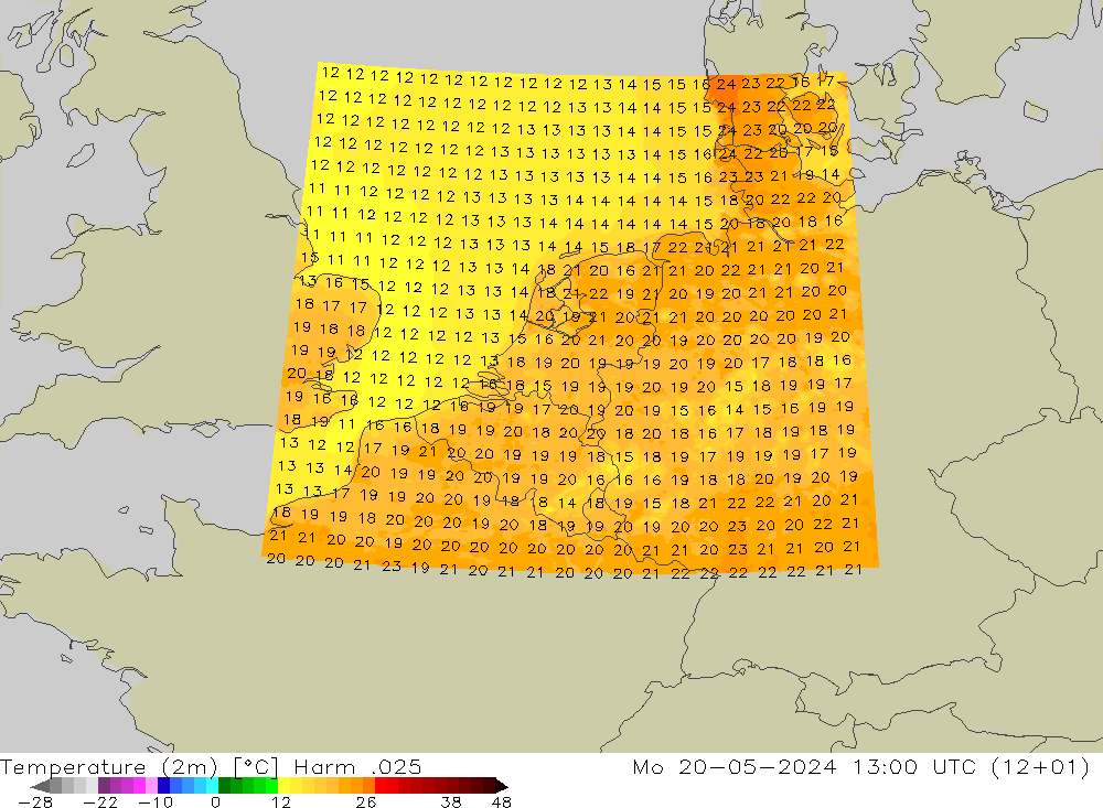 Temperature (2m) Harm .025 Mo 20.05.2024 13 UTC