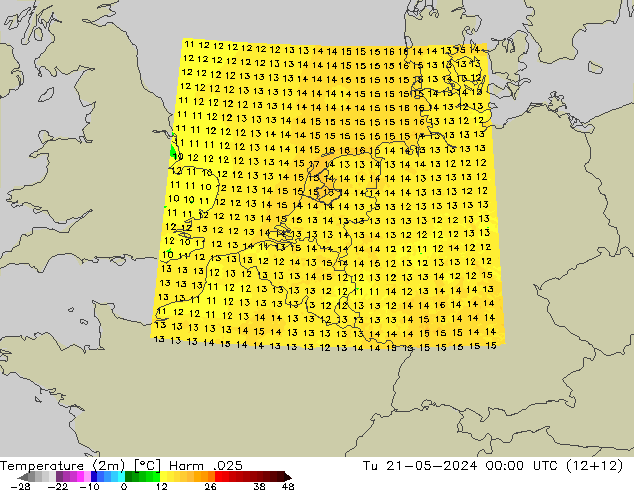 Temperatura (2m) Harm .025 mar 21.05.2024 00 UTC