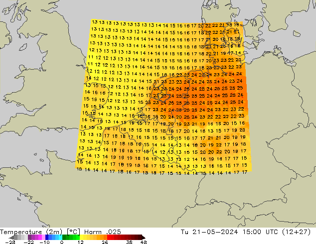 Temperature (2m) Harm .025 Tu 21.05.2024 15 UTC