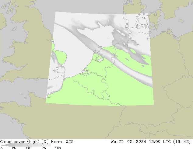 Cloud cover (high) Harm .025 We 22.05.2024 18 UTC