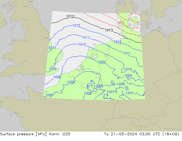Surface pressure Harm .025 Tu 21.05.2024 03 UTC