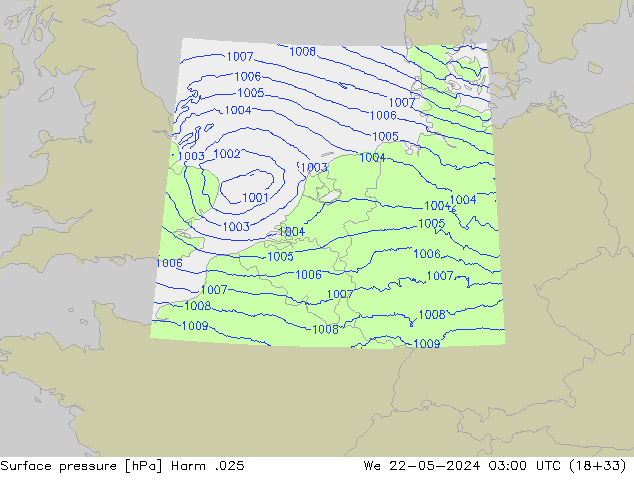 Surface pressure Harm .025 We 22.05.2024 03 UTC