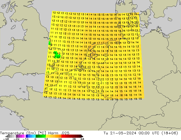 温度图 Harm .025 星期二 21.05.2024 00 UTC