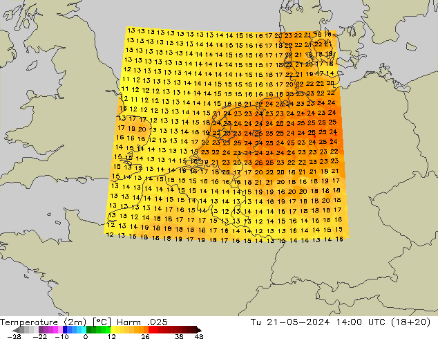 Temperature (2m) Harm .025 Tu 21.05.2024 14 UTC