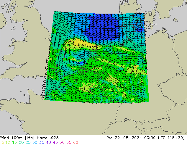Wind 100m Harm .025 We 22.05.2024 00 UTC