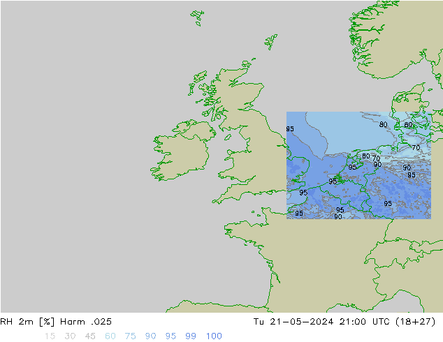 Humidité rel. 2m Harm .025 mar 21.05.2024 21 UTC