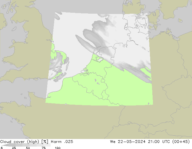 Cloud cover (high) Harm .025 We 22.05.2024 21 UTC