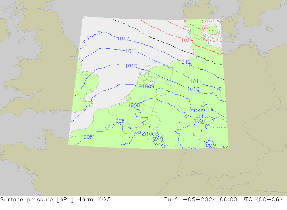 地面气压 Harm .025 星期二 21.05.2024 06 UTC