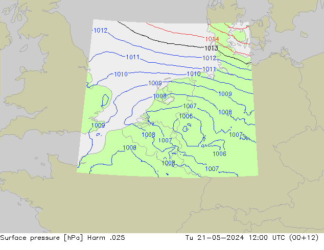 Surface pressure Harm .025 Tu 21.05.2024 12 UTC