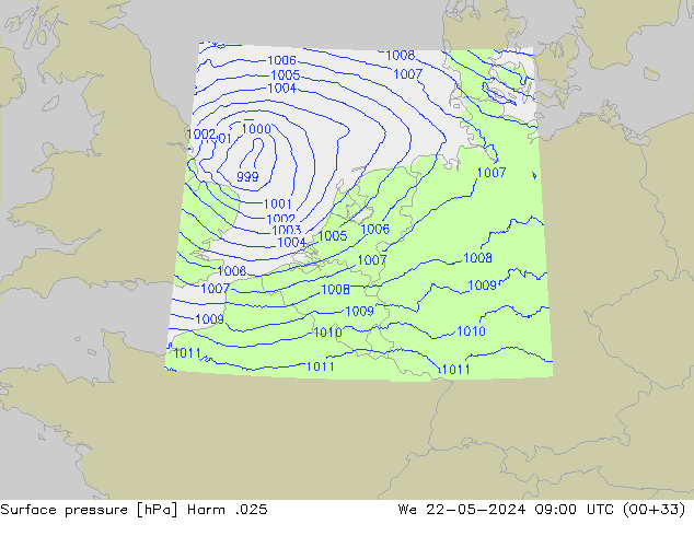 Atmosférický tlak Harm .025 St 22.05.2024 09 UTC