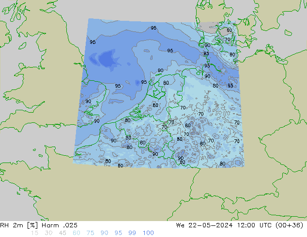 Humidité rel. 2m Harm .025 mer 22.05.2024 12 UTC