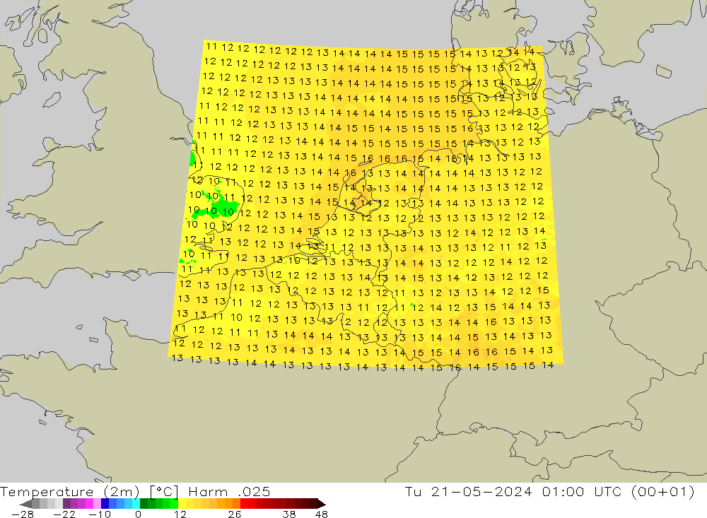 Sıcaklık Haritası (2m) Harm .025 Sa 21.05.2024 01 UTC