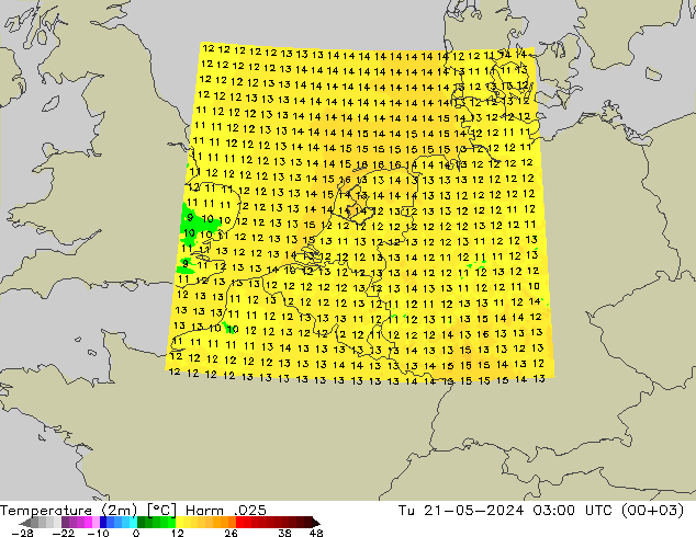 Sıcaklık Haritası (2m) Harm .025 Sa 21.05.2024 03 UTC