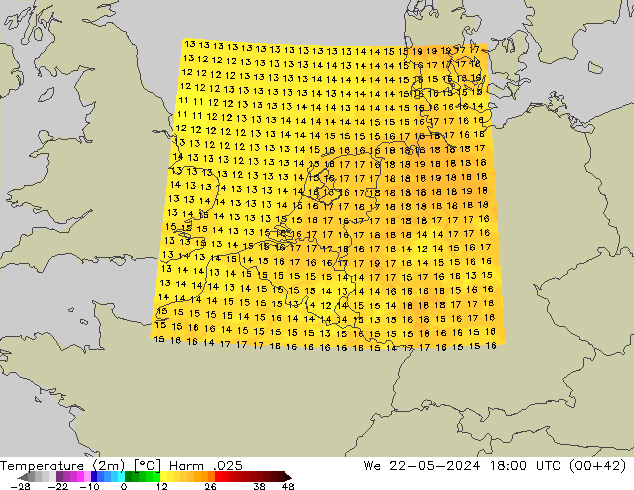 Temperature (2m) Harm .025 St 22.05.2024 18 UTC