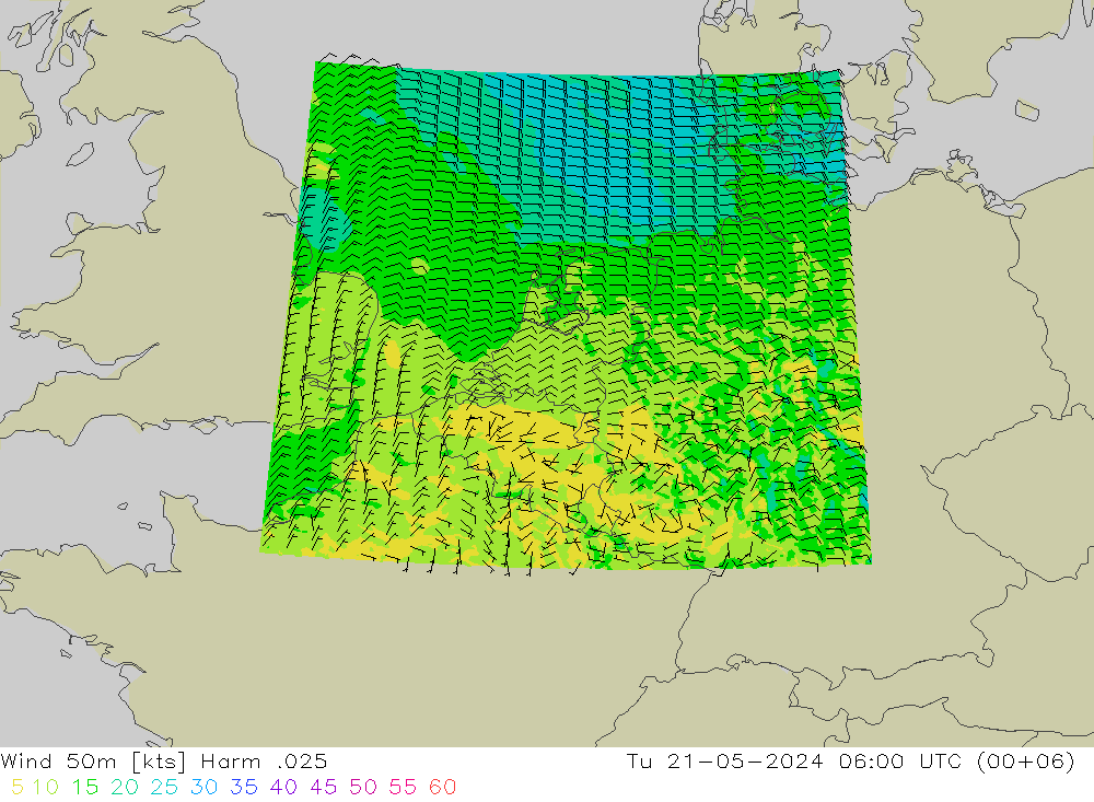 Wind 50m Harm .025 Di 21.05.2024 06 UTC