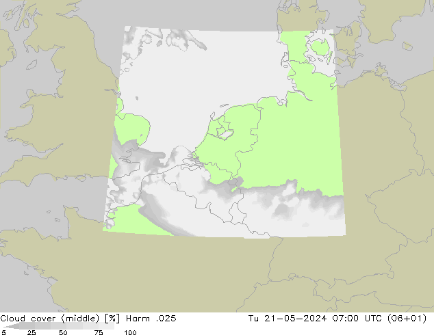 Cloud cover (middle) Harm .025 Tu 21.05.2024 07 UTC