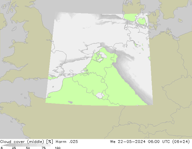 Cloud cover (middle) Harm .025 We 22.05.2024 06 UTC