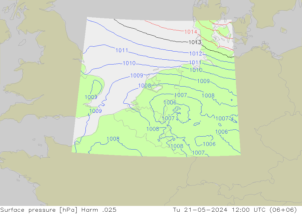 地面气压 Harm .025 星期二 21.05.2024 12 UTC