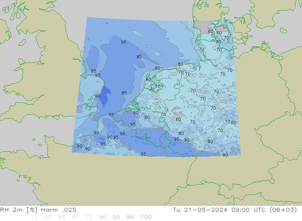 Humedad rel. 2m Harm .025 mar 21.05.2024 09 UTC
