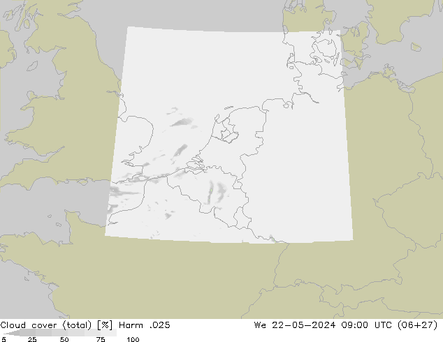 Cloud cover (total) Harm .025 We 22.05.2024 09 UTC