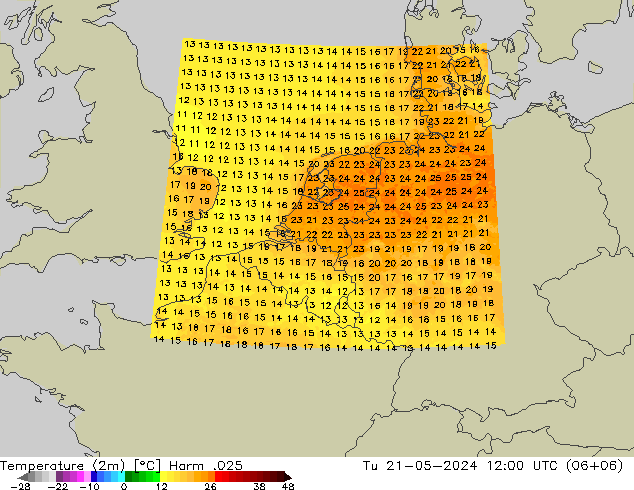 Temperature (2m) Harm .025 Tu 21.05.2024 12 UTC