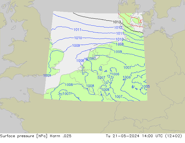 Surface pressure Harm .025 Tu 21.05.2024 14 UTC