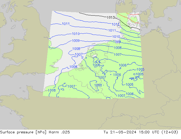 地面气压 Harm .025 星期二 21.05.2024 15 UTC