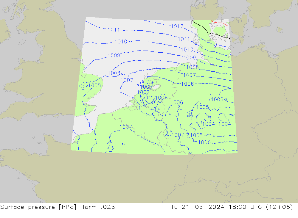 地面气压 Harm .025 星期二 21.05.2024 18 UTC
