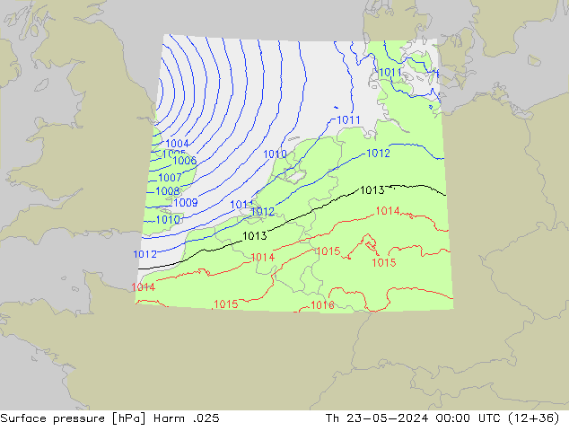 Atmosférický tlak Harm .025 Čt 23.05.2024 00 UTC