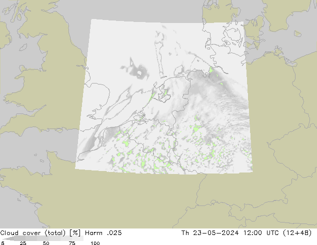 Cloud cover (total) Harm .025 Th 23.05.2024 12 UTC