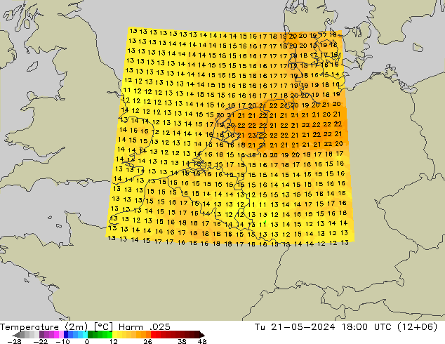 Temperature (2m) Harm .025 Tu 21.05.2024 18 UTC