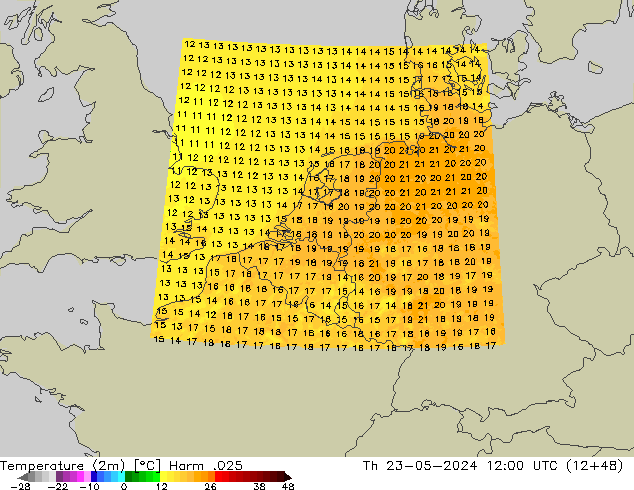 Temperature (2m) Harm .025 Th 23.05.2024 12 UTC