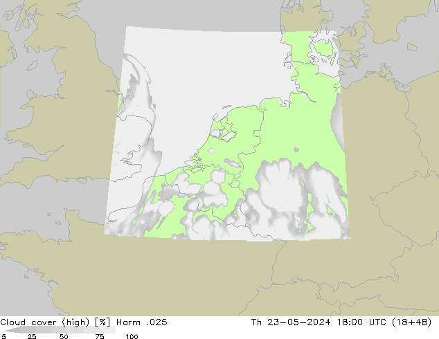 Cloud cover (high) Harm .025 Th 23.05.2024 18 UTC