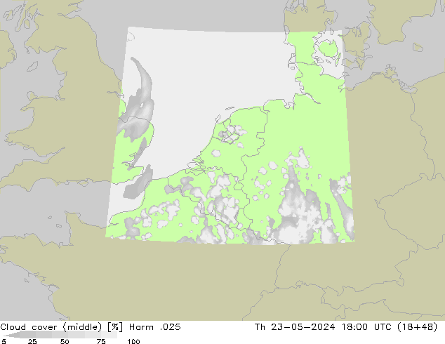 Cloud cover (middle) Harm .025 Th 23.05.2024 18 UTC