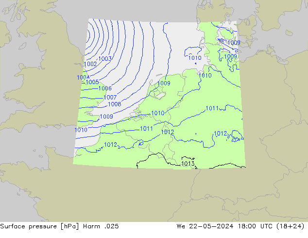 Pressione al suolo Harm .025 mer 22.05.2024 18 UTC