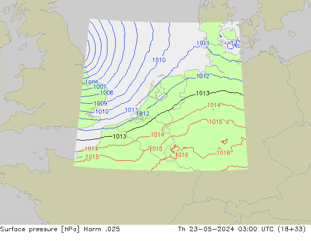 Atmosférický tlak Harm .025 Čt 23.05.2024 03 UTC