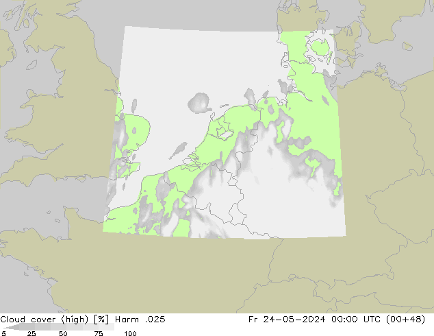 Cloud cover (high) Harm .025 Fr 24.05.2024 00 UTC