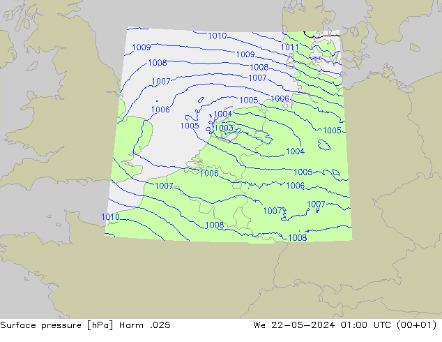地面气压 Harm .025 星期三 22.05.2024 01 UTC