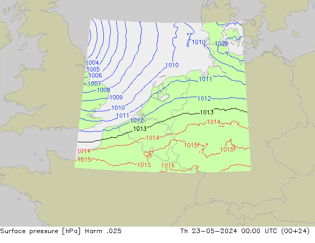 Atmosférický tlak Harm .025 Čt 23.05.2024 00 UTC
