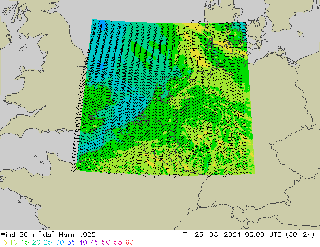 Wind 50m Harm .025 Th 23.05.2024 00 UTC